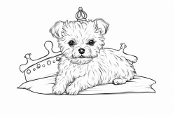 fluffy white spoiled cat with crown on the head and pink diamond ring on left paw lying on a cushion