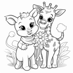 un ourson et une girafe qui boivent ensemble
