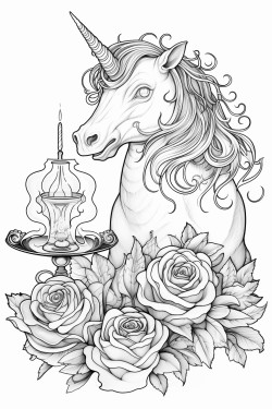 a glass unicorn with a typewriter candlelabra rose