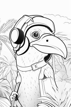 un mono un tucan y un perezoso en la selva encontrando un casco de astronauta