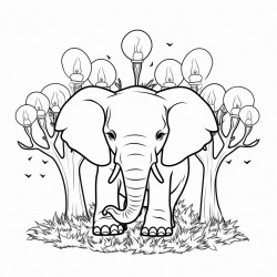 elephant surrounded by lightbulbs in the forest