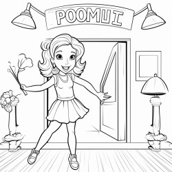 a dancer in a studio with a welcome back sign