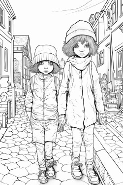 creepy images of blackeyed children standing in the street