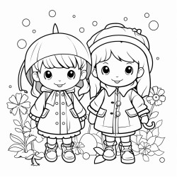 kids playin in garden wearing raincoats with fairies