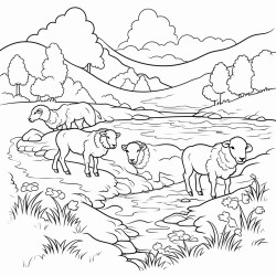 sheep grazing on riverbank
