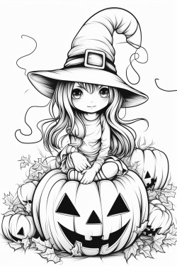 a cute witch sitting on a pumpkin