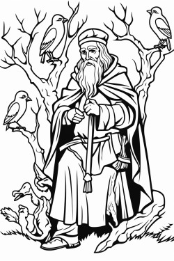 druid men birds wood
