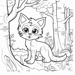 a curious cat exploring an enchanted forest
