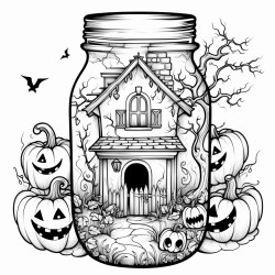 mason jar with halloween house inside