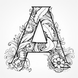 large letter a in background minimal details black and white coloring book style