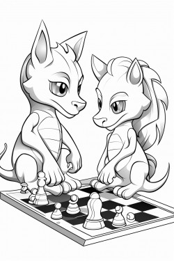 little dragon plays chess with little panther