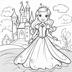 princess by a castle with a rainbow