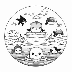 kawaii animal ocean setting