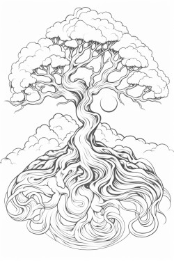 a tree of fire and ice on top of a hill