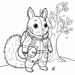 a squirrel in a spacesuit exploring a tree