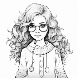 make a cute girl with a chubby figure long wavy hair glasses and has a long skirt with a sweater
