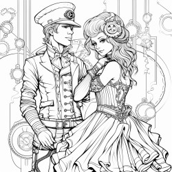 steampunk couple holding hands