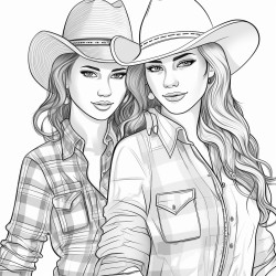 a beautiful girl with check shirt and cowboy hat out her arm around another girl
