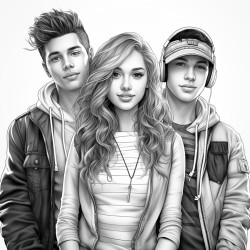 draw a group  2 teen boys and 1 teen girl