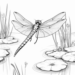 a dragonfly hovering over a pond