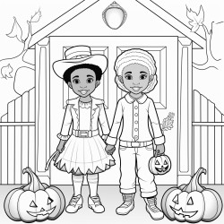 create a halloween page with 2 african american kids in career costumes
