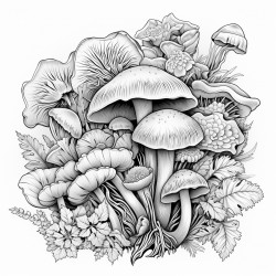 various types of fungi and flowers