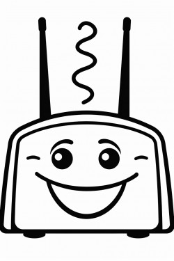 a smiling wifi router with a face and little waves coming out to represent the signal
