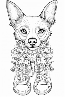 dibuja en blanco y negro un perro bichn malts mordiendo una zapatilla en estilo mandala