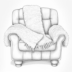 fluffy knitted blanket folded on rocking chair bold thick outlines very little detail bold and easy