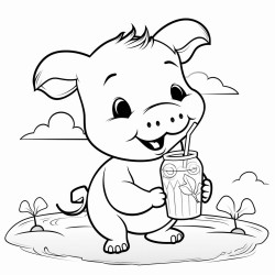 pig enjoying a lemonade at the beacg