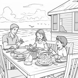 pacific family sharing food at a table set in beach house picture on wall says  all are welcome at my table