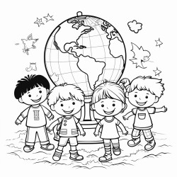 world with smiling children and animals