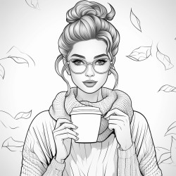 beautifull girl with hairbun and a cozy shirt holding a cup of coffee in her hands