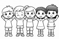 boys and girls standing face front with hands waving