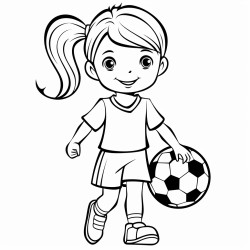 outline girl with ponytail wearing soccer uniform playing soccer