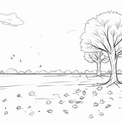create a late fall scene with leaves falling