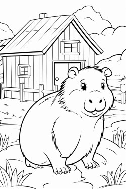 a  cute capybara near a farm house