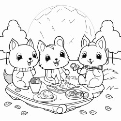 cute small animals having a picnic