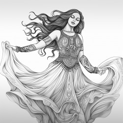 belly dancer with long flowing hair and dress