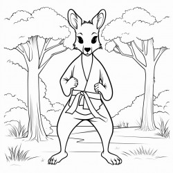 kangaroo with karate belt in the forest
