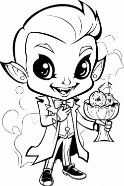 creepy but cute vampire eating a candy apple