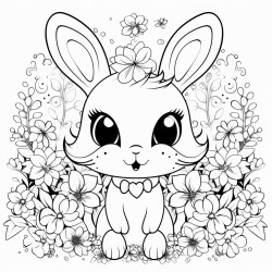 rabbit looking at the note with wide eyes surrounded by colorful flowers that seem to glow with magic