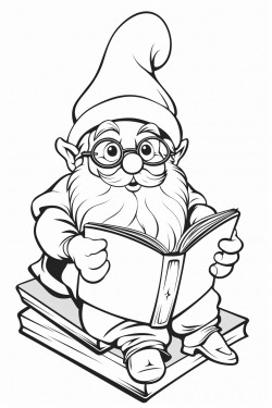 gnome reading a magic book omalovánka