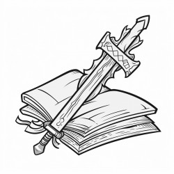 a bible being used as  a sword