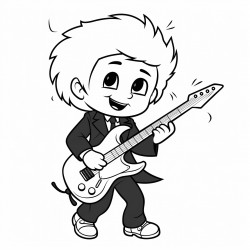 a groom with white hair and a guitar