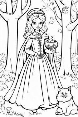 una princesa con una rana en la mano en un bosque