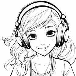 teen girl  with headphones and cute top