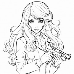 a beautiful chick with long hair holding a gun