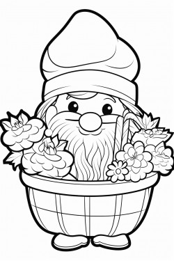 cute gnome carrying a basket full of strawberries