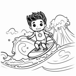 drawing with only lines of sailor surfing in bote in the third person